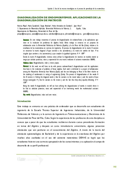 Pdf Diagonalización De Endomorfismos Aplicaciones De La Diagonalización De Matrices Juan