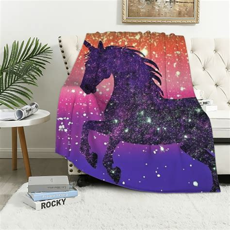 Shiartex Rainbow Glitter Purple Sparkles Unicorn Flannel Bed Blanket