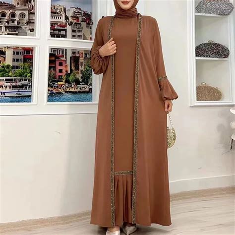 2 Piece Abaya With Slip Sleeveless Inner Dress Matching Muslim Set