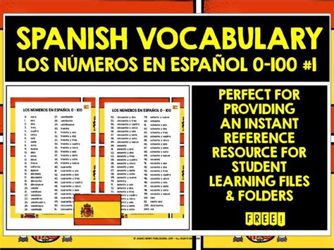 SPANISH NUMBERS 0 100 LIST FREEBIE 1 Teaching Resources