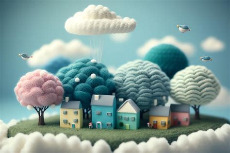 Premium AI Image | A small village with a bird flying above it