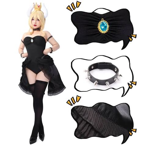 WENAM Bowsette Cosplay Costume Black Gothic Dress For Halloween