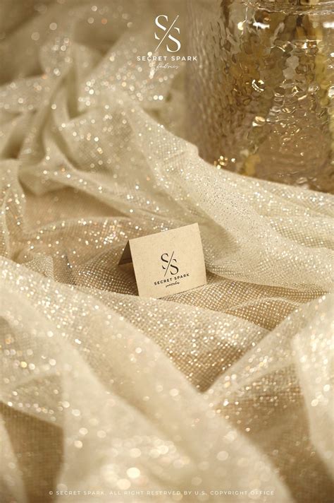Powder Nude Bridal Shimmering Glitter Tulle Fabric By The Yard For Sparkling Dresses Beige