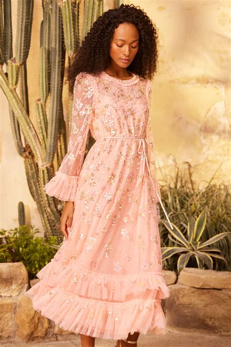 Sequin Bloom Gloss Ballerina Dress Coral Needle And Thread