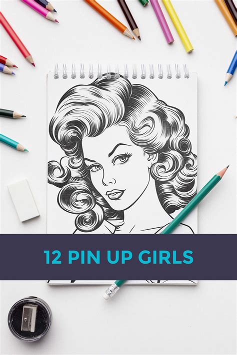 12 Beautiful Pin Up Girls Coloring Pages For Adults Grayscale Coloring Page 1950s Old Classic