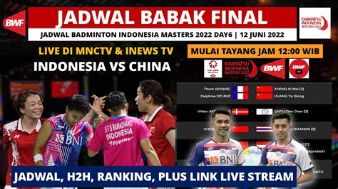 Jadwal Final Indonesia Master 2022 Siti Fadia Vs Chen Jia Daihatsu