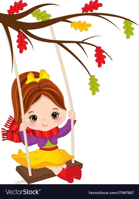 Cute Little Girl Swinging On Swing Royalty Free Vector Image