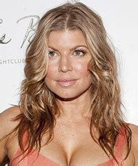 Fergie Long Wavy Light Caramel Brunette Hairstyle With Blonde Highlights