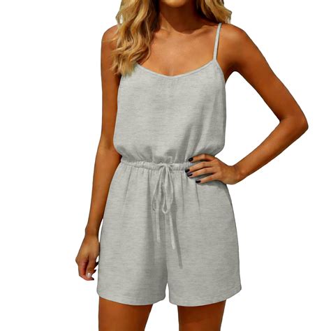 ASDFVBKG One Piece Rompers for Women Scoop Neck Sleeveless Adjustable