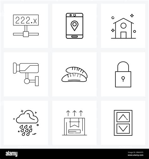 Isolated Symbols Set Of 9 Simple Line Icons Of Camera House Business