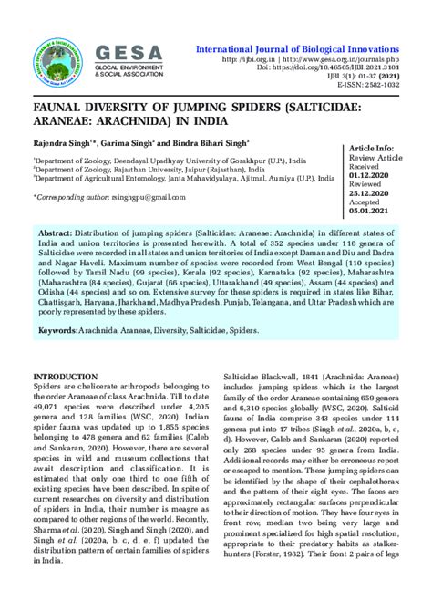Pdf Faunal Diversity Of Jumping Spiders Salticidae Araneae