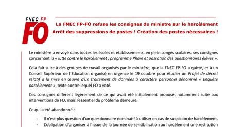 Fnec Fp Fo La Fnec Fp Fo Refuse Les Consignes Du Ministre Sur Le