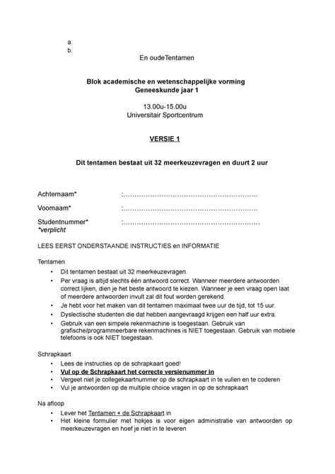 Proeftentamen Zonder Antwoorden B En Oudetentamen Blok Academische