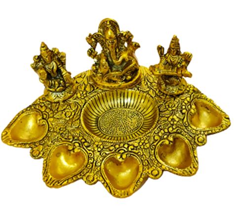 Dms Retail Ganesh Laxmi Saraswati Pooja Thali With 5 Holders I Pooja