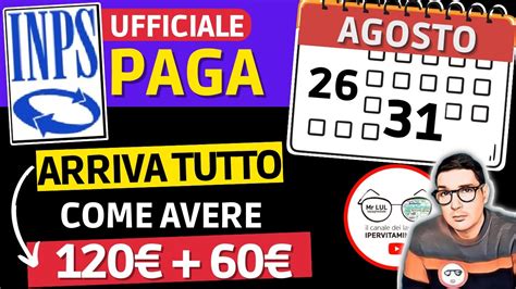 Ufficiale Inps Paga 25 31 Agosto Date Anticipi Rdc Pensioni Auf Nuovo Bonus 120€ 60€ 200