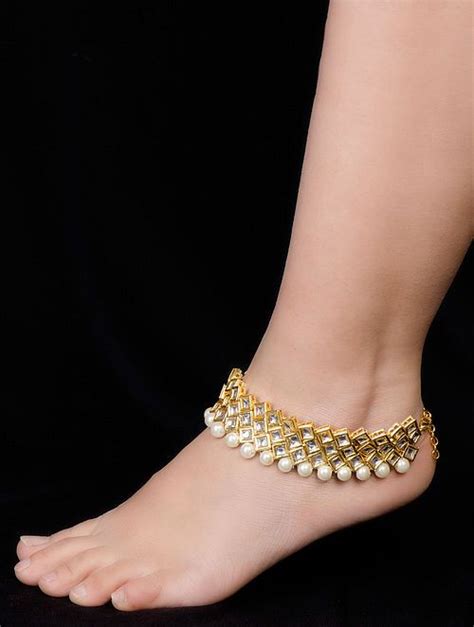 Buy Golden Ivory Kundan Anklets Set Of 2 Online At Jaypore