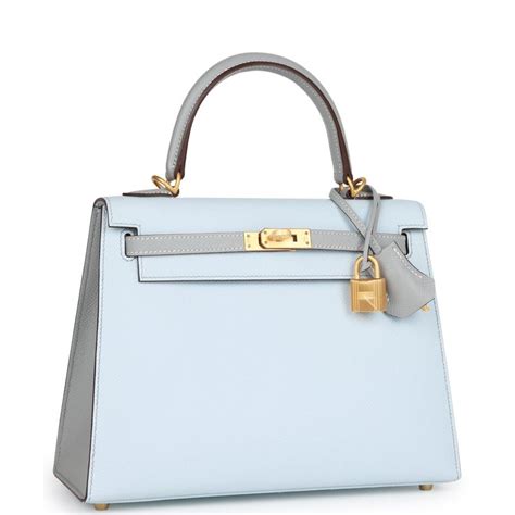 Hermes Special Order Hss Kelly Sellier Bleu Brume And Bleu Glacier