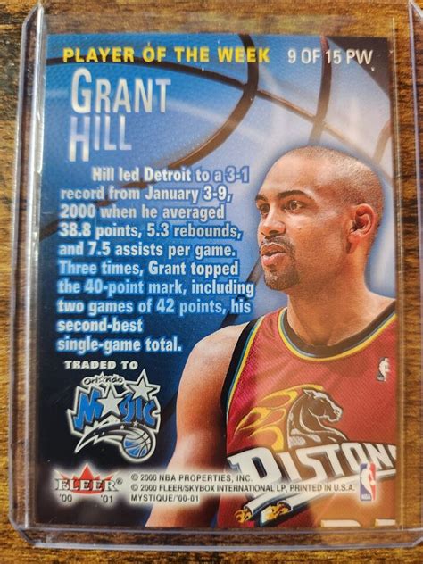 2000 01 Fleer Mystique Grant Hill Player Of The Week 9 PW Detroit