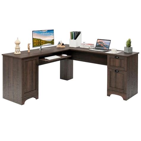 Costway L Shaped 66 In Brown Corner Computer Desk Writing Table Study