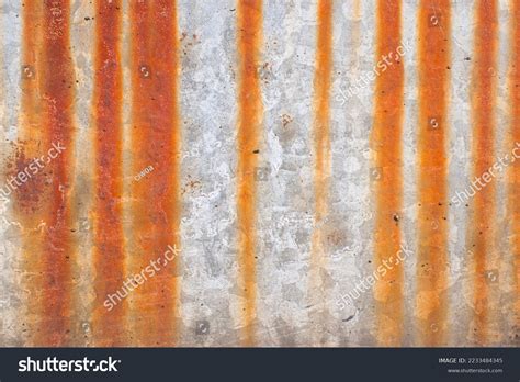 Closeup Rusty Streaked Sheet Metal Wall Stock Photo 2233484345