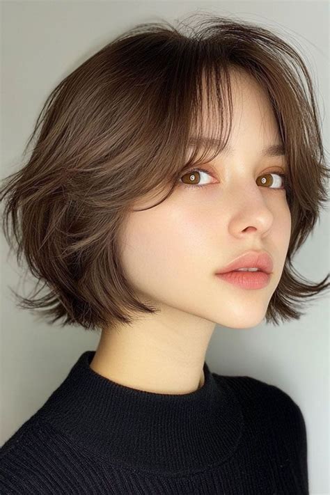 45 Chic Layered Bob Haircuts Brunette Softly Layered Bob With Wispy Bangs In 2025 Bob