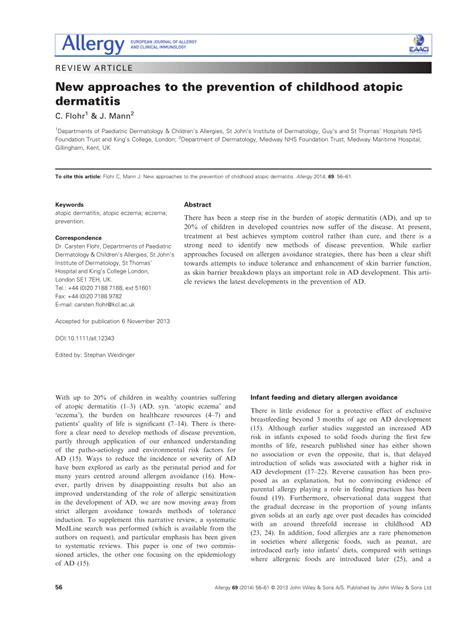 (PDF) New approaches to the prevention of childhood atopic dermatitis