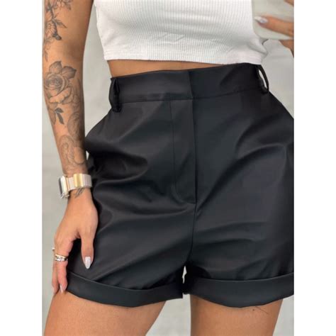 Short Couro Fake Preto - SHORTS COURO QUEEN short couro fake preto | Shopee Brasil