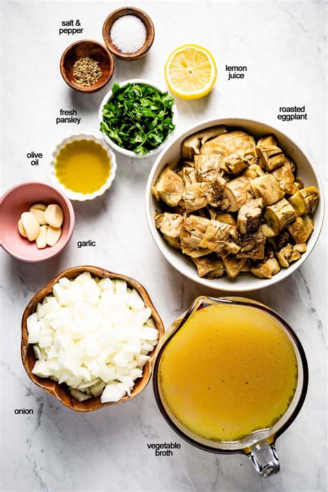 Roasted Eggplant Soup With Crispy Chickpea Croutons