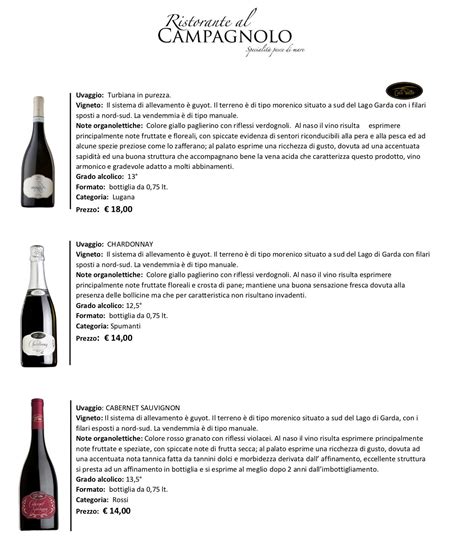 Carta Dei Vini Ristorante Al Campagnolo