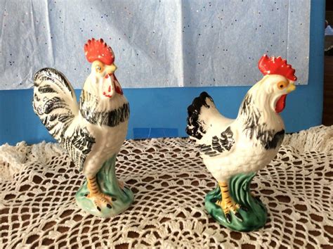 Vintage Rooster Chicken Hen Figurine Total 2 Porcelain Or Ceramic 3072 3916693246