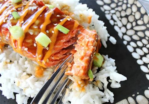 Teriyaki Salmon With Sriracha Cream Sauce Good Dinner Mom