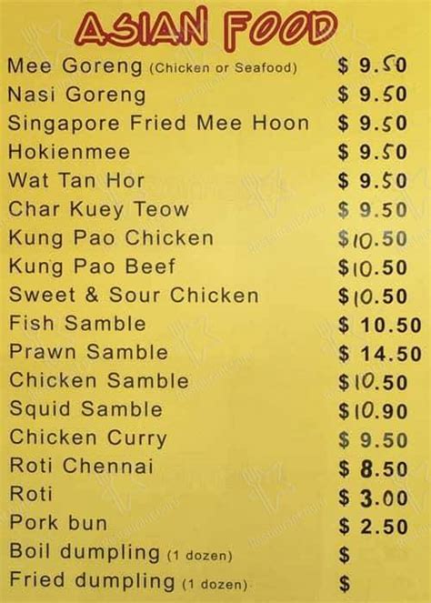 Menu at Golden Bowl, Wellington