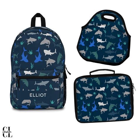 Shark Backpack Boy Shark Blue Print Backpack Under The Sea School