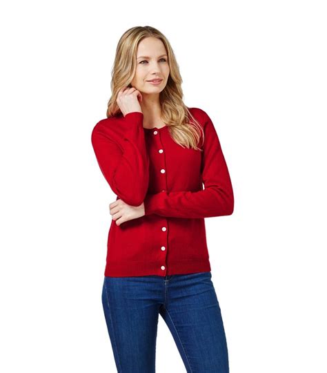 Red Womens Cashmere And Merino Luxurious Crew Neck Cardigan Woolovers Uk