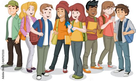 Cartoon teenager students with books and backpack. Stock Vector | Adobe ...