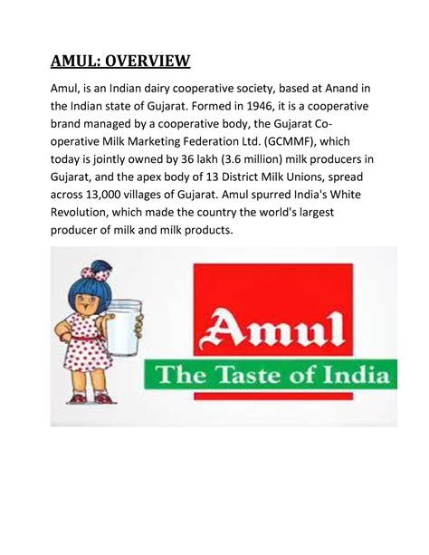 Supply Chain Of Amul Mba Related Material Amul Overview Amul Is