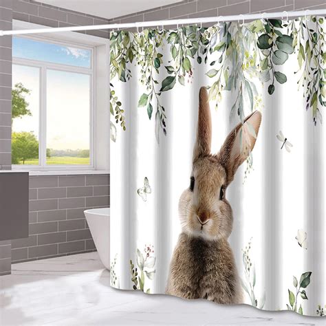 SDJMa Vintage Easter Shower Curtain, Cute Bunny Rabbit Shower Curtains for Bathroom, Spring ...