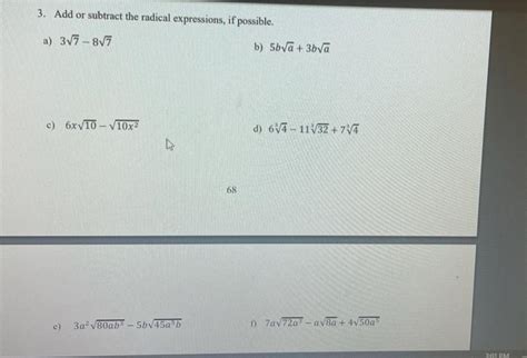 Solved 3 Add Or Subtract The Radical Expressions If Chegg