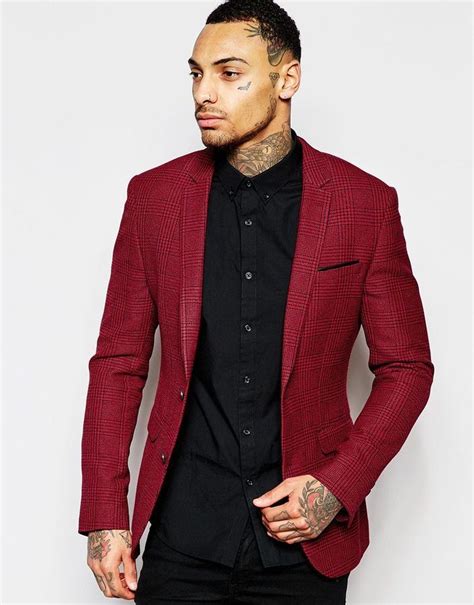 Asos Superskinny Blazer In Check In Red Red Blazer Outfit Men Mens