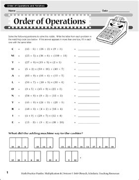 Order Of Operations Math Puzzle Printable Skills Sheets Games