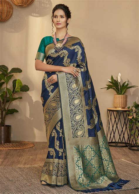 Royal Blue Banarasi Silk Saree Urban Womania