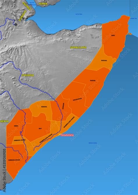 Administrative And Political Colored Vector Map Of Somalia With