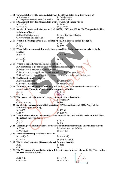 Solution Current Electricty Mcqs Worksheet By Skn Studypool