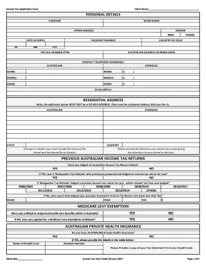 Fillable Online Income Tax Application Form Client Name Personal