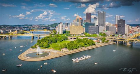Pittsburgh Point State Park Fort Duquesne And Downtown Photographed
