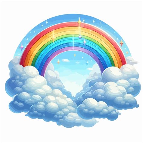 Ilustración vectorial de arco iris de colores con nubes Vector Premium