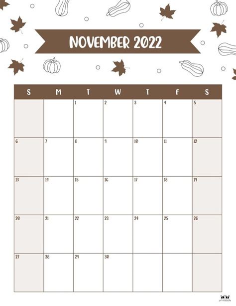 A November Calendar With Autumn Leaves And Pumpkins