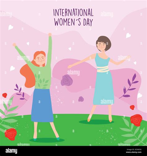 International Womens Day Girls Cartoons With Leaves Design Of Woman Empowerment Theme Vector