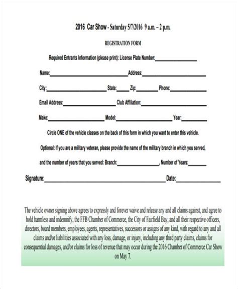 Free 10 Car Show Registration Forms In Pdf Ms Word