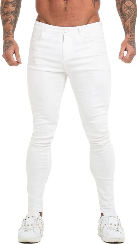 GINGTTO Mens Jeans Skinny Stretch Denim Jeans For Men Slim Fit White